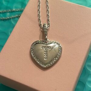 Moissanite Diamond T Heart Pendant Necklace